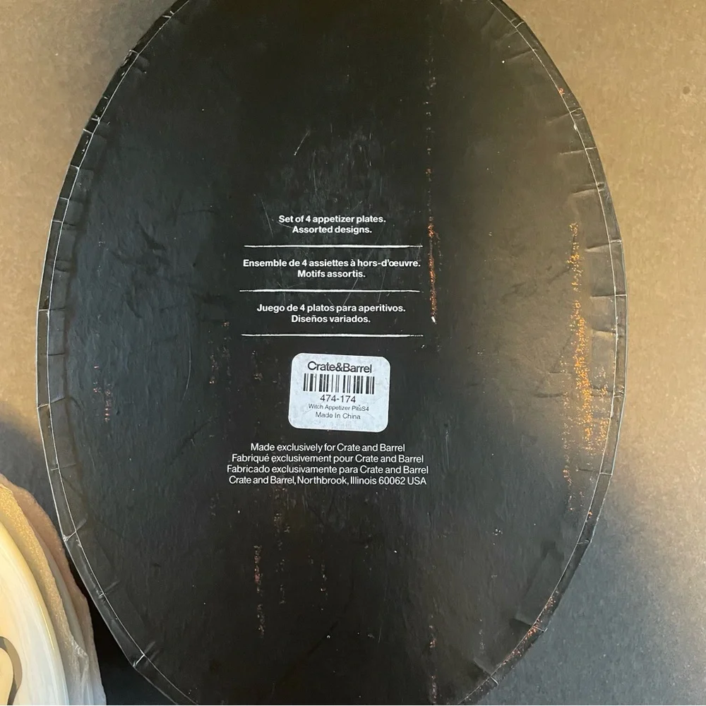 Crate & Barrel Halloween Appetizer Plates Oval Set of 4 Witch Silhouettes